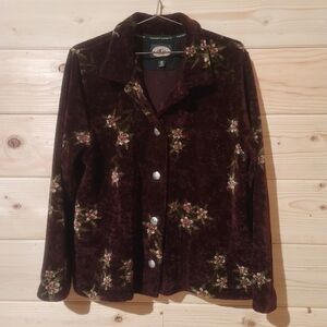Vintage County Clothing Co Burgundy Jacket With Floral Design Size XL 22x25